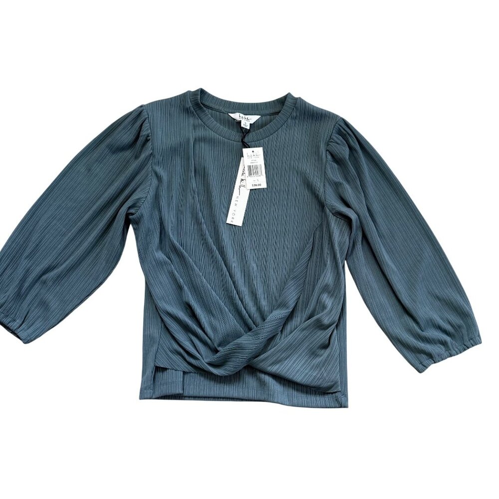 Nicole Miller New York Women's Blouse Sz S Teal Innuendo Twist Front Ribbed NWT